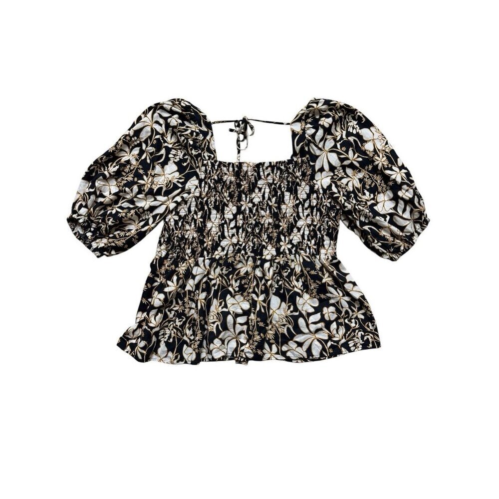 Ava & Viv Floral Smocked Blouse Puff Sleeve Peplum Top 2X - Picture 2 of 6